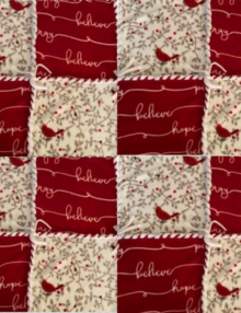 Fleece patchwork lap blanket kit (48x48) snowman pattern includes red  squares with white snowflakes alternated with gray squares with white  snowmen